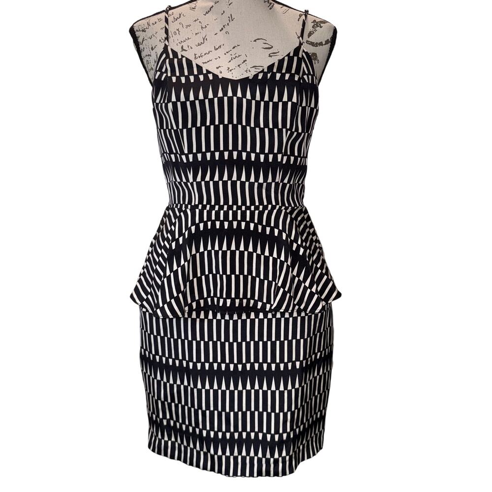 Parker Silk Peplum Mini Dress Black White Open Back Y2K Pinup Cocktail S